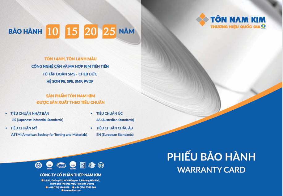 Phiếu bảo hành tôn Nam Kim