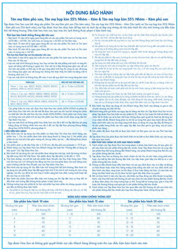 Chính Sách Bảo Hành Tôn Hoa Sen