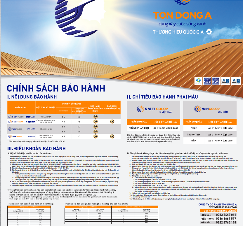 Chính sách bảo hành Tôn Đông Á