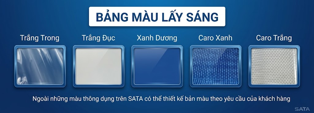 Tôn Nhựa Phẳng Lấy Sáng Với Khả Năng Chịu Lực Cao – Giá Cập Nhật Mới Nhất 3 Bảng màu lấy sáng