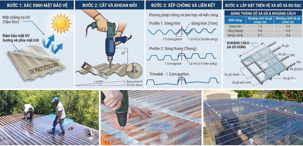 Giá Tôn Nhựa Lấy Sáng Composite Phẳng Tốt Nhất Thị Trường – Ưu Đãi Chiết Khấu 15% 5 Hướng dẫn thi công tôn nhựa lấy sáng phẳng