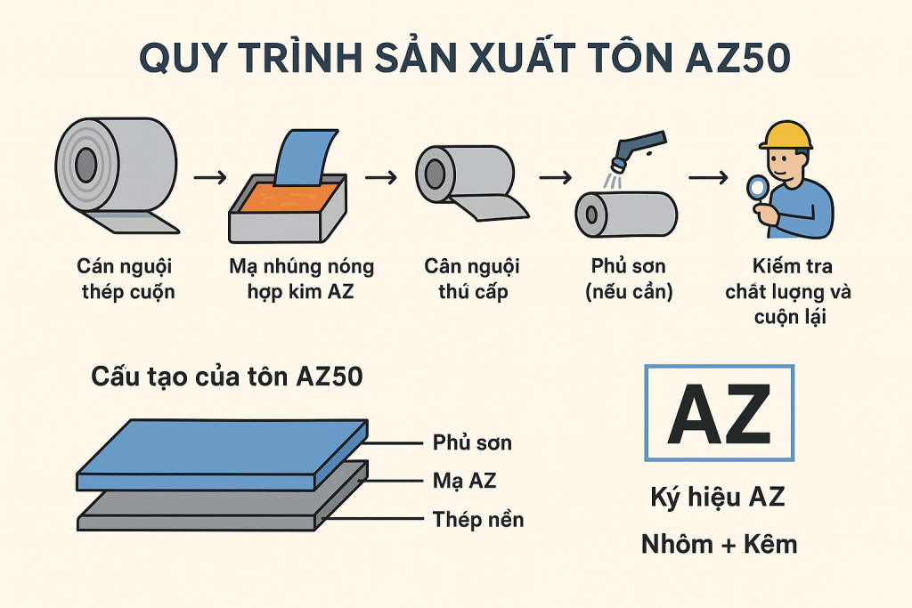 Tôn AZ50 Là Gì? Kí Hiệu AZ Trong Tôn Có Ý Nghĩa Gì? 3 Quy trình sản xuất tôn AZ50