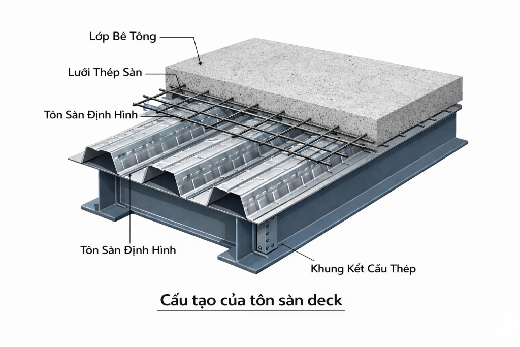 Cấu tạo của tôn sàn deck