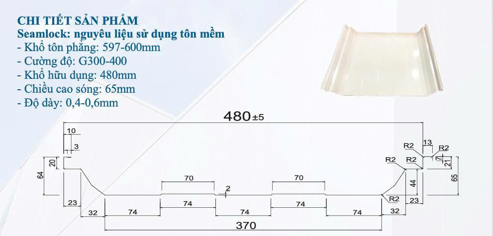 Tìm hiểu tôn Seamlock 480 – Công nghệ khóa mí Standing seam 3 Tôn Seamlock 480