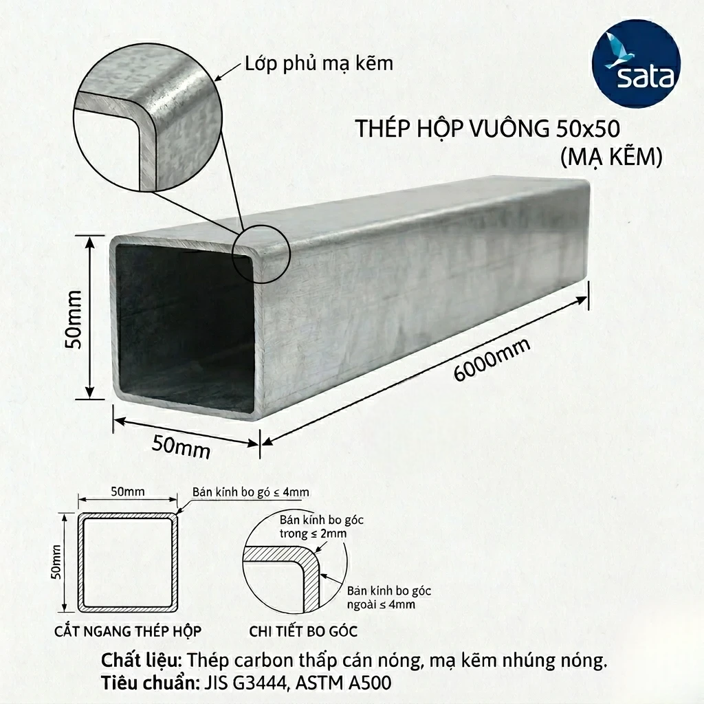 Cấu tạo Thép hộp vuông 50 