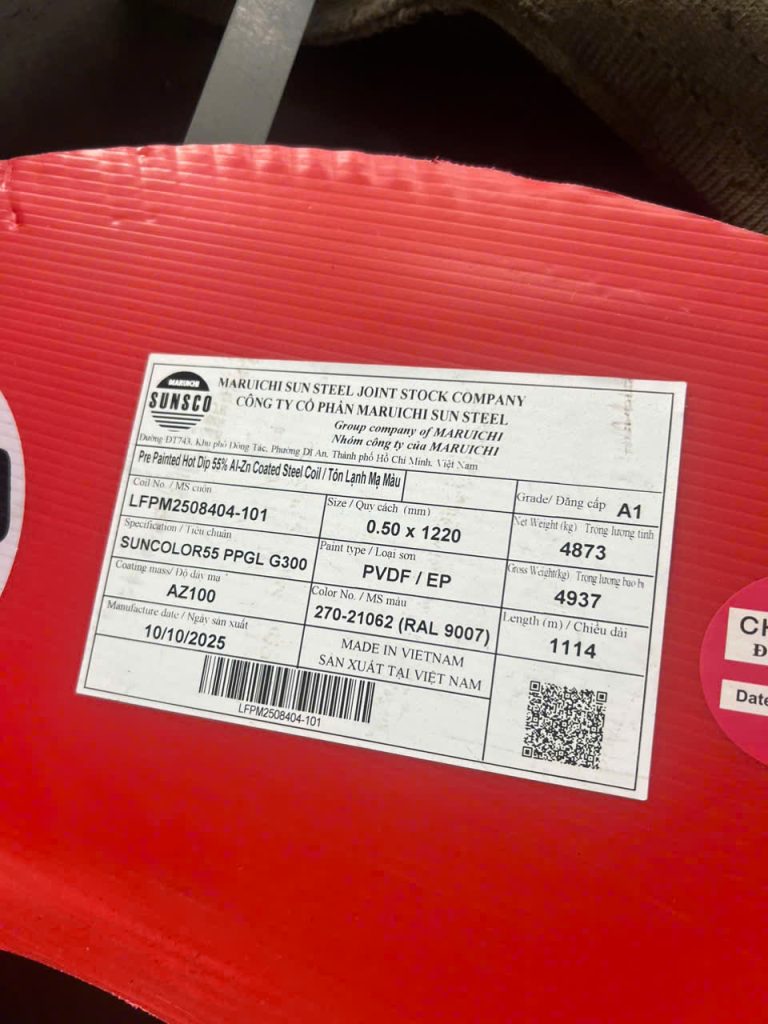 Thông tin tôn sunco được in rõ ràng