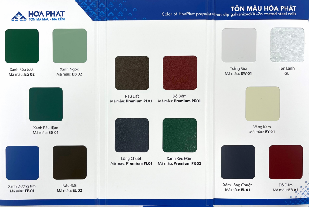 Bảng màu tôn Hòa Phát