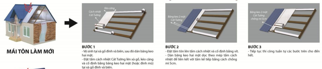 Thi công tấm cách nhiệt A2 cho mái tôn làm mới