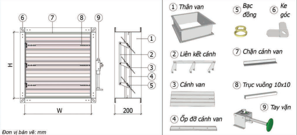 Van Gió Điều Chỉnh Lưu Lượng Tay Vặn (VCD) 3 Van Gió Điều Chỉnh Lưu Lượng Tay Vặn