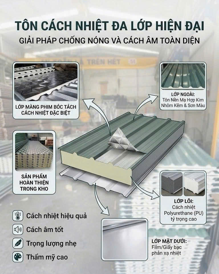 Giá Tôn Cách Nhiệt Tại Quận 11 - Chống Nóng & Cách Âm Hiệu Quả 3 Cấu Tạo Tôn Cách Nhiệt Tại Quận 11
